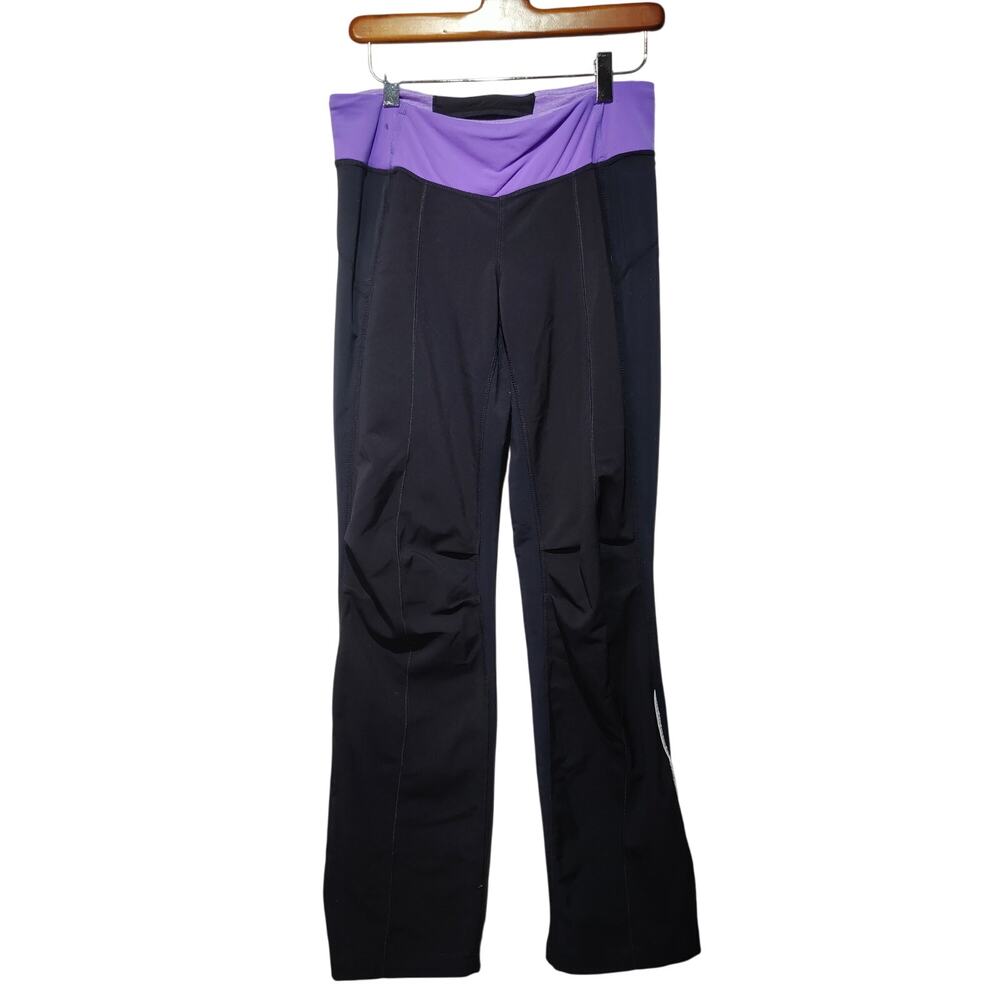 Lululemon Women's Sz 6 Yoga Pants Bootcut Black Purple Waistband Reflectors
